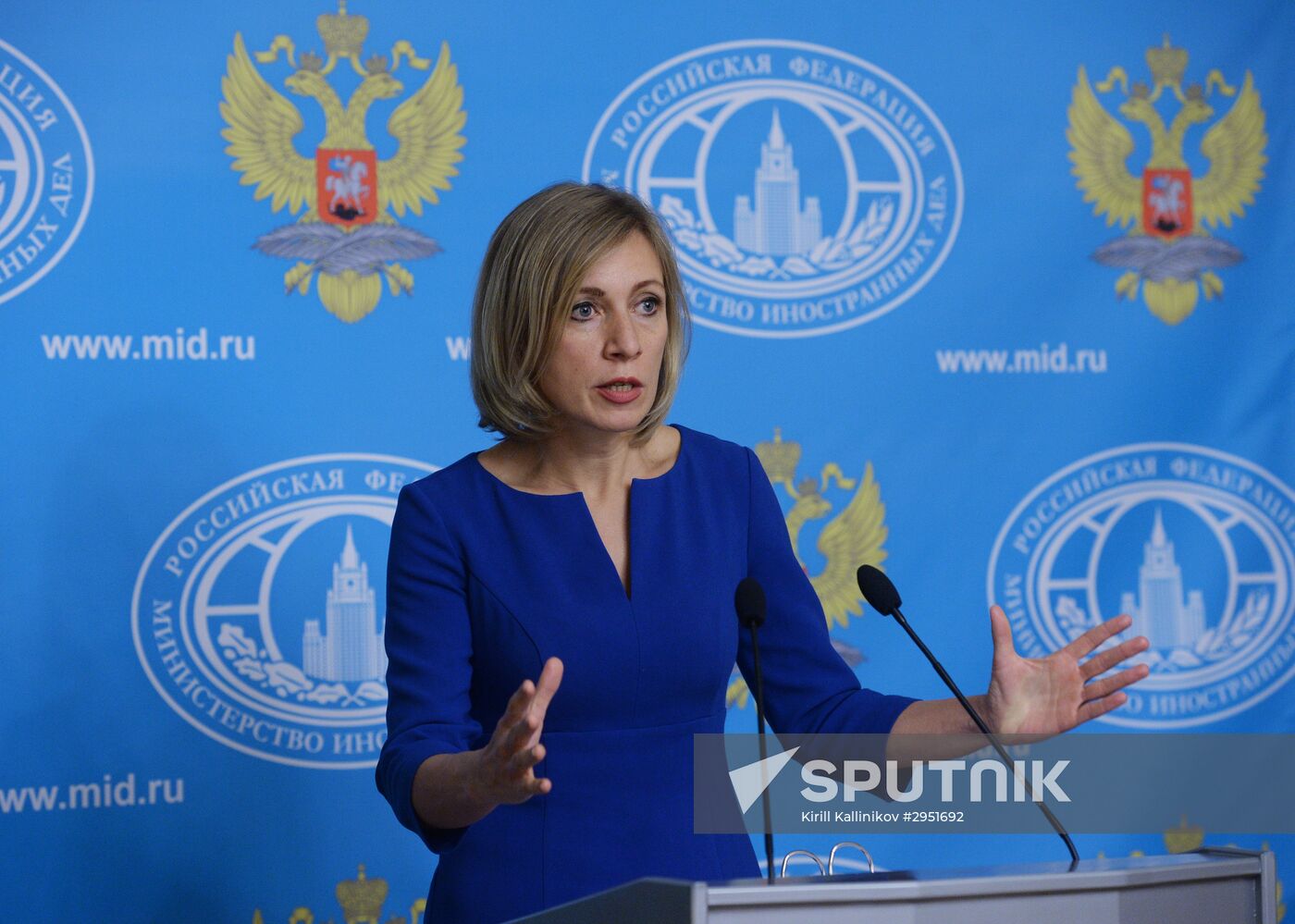 Russian Foreign Ministry Spokesperson Maria Zakharova at a briefing