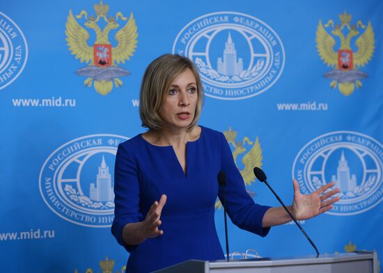 Russian Foreign Ministry Spokesperson Maria Zakharova at a briefing