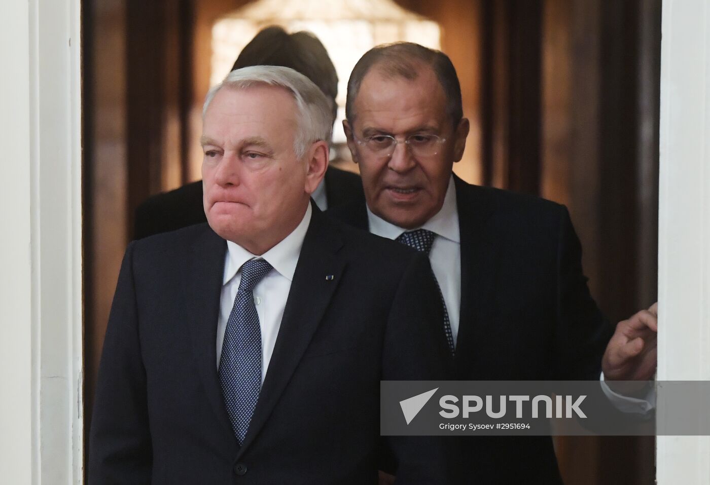 Russian and French Foreign Ministers Sergei Lavrov and Jean-Marc Ayrault meeting