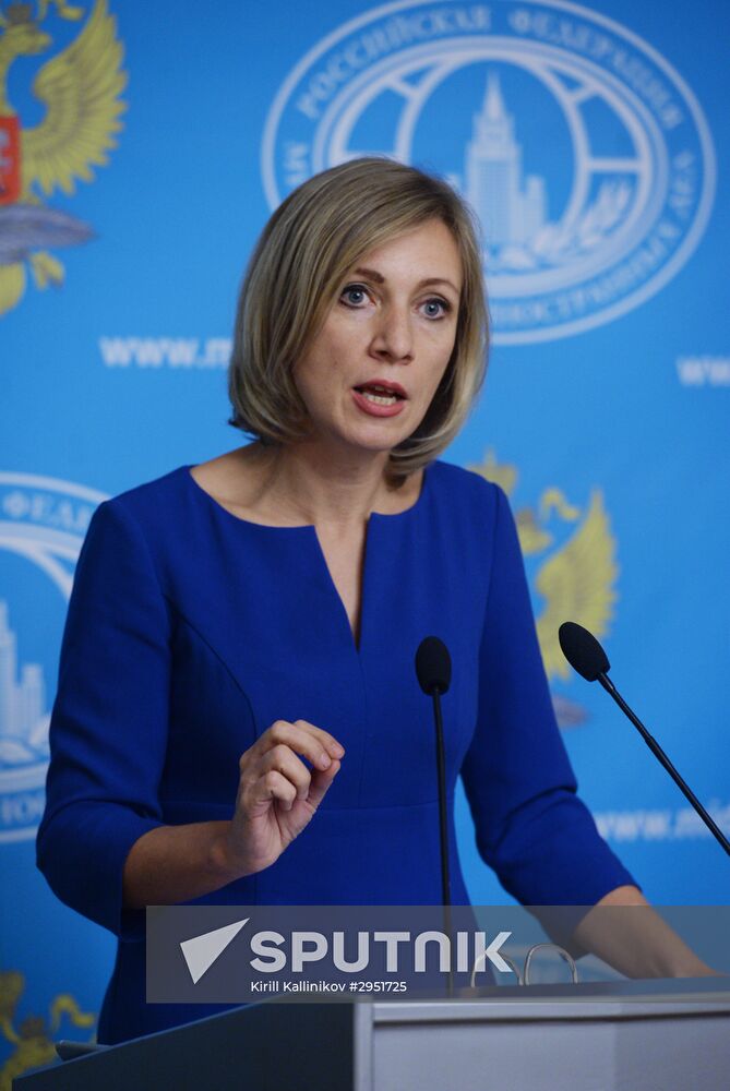 Russian Foreign Ministry Spokesperson Maria Zakharova at a briefing