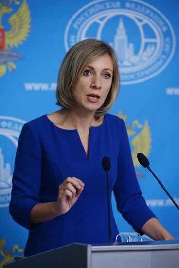 Russian Foreign Ministry Spokesperson Maria Zakharova at a briefing