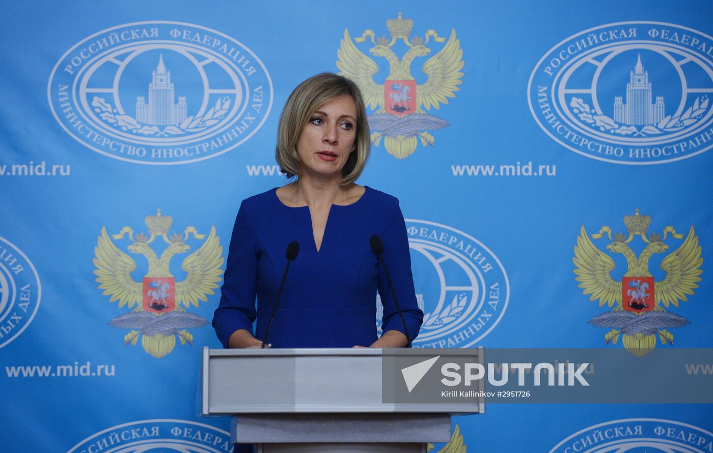 Russian Foreign Ministry Spokesperson Maria Zakharova at a briefing