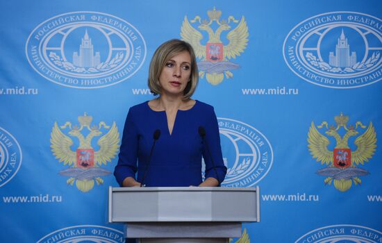 Russian Foreign Ministry Spokesperson Maria Zakharova at a briefing