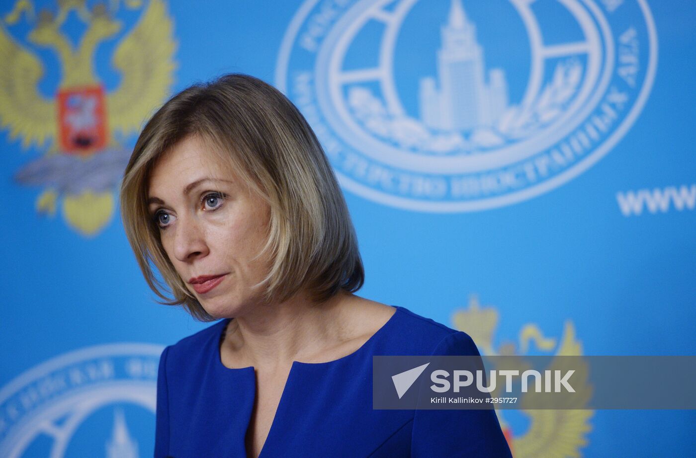 Russian Foreign Ministry Spokesperson Maria Zakharova at a briefing