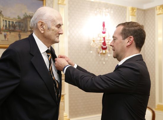 Russian Prime Minister Dmitry Medvedev awards the Order of Alexander Nevsky to Prince Dmitry Romanov