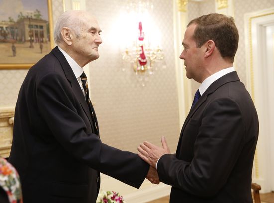 Russian Prime Minister Dmitry Medvedev awards the Order of Alexander Nevsky to Prince Dmitry Romanov