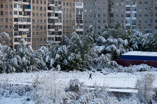 First snowfall in Omsk