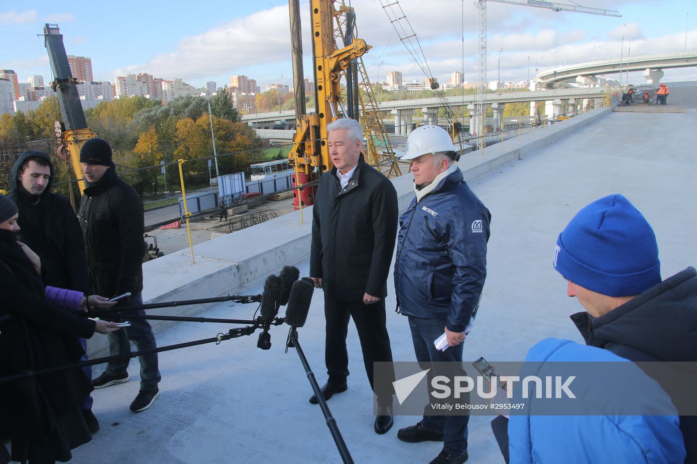 Moscow Mayor Sergei Sobyanin inspects construction of Northeast Chord