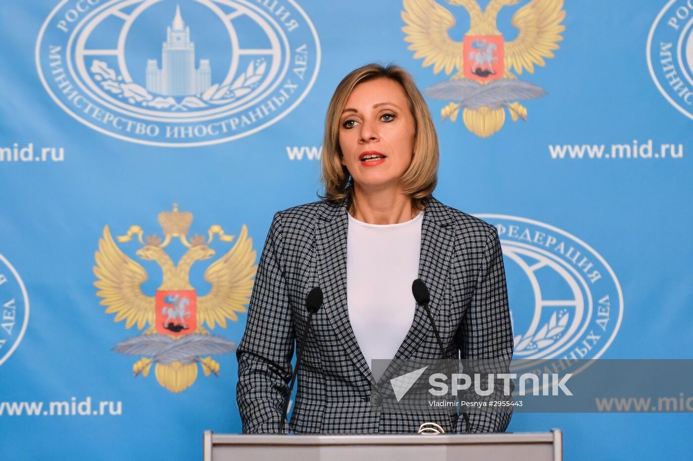 Russian Foreign Ministry Spokesperson Maria Zakharova at a briefing