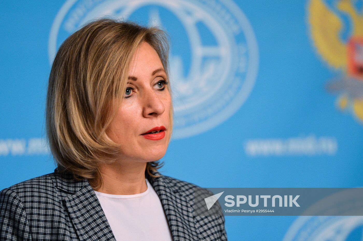 Russian Foreign Ministry Spokesperson Maria Zakharova at a briefing