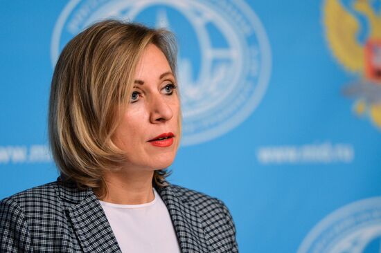 Russian Foreign Ministry Spokesperson Maria Zakharova at a briefing