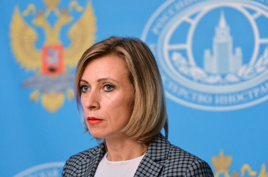 Russian Foreign Ministry Spokesperson Maria Zakharova at a briefing