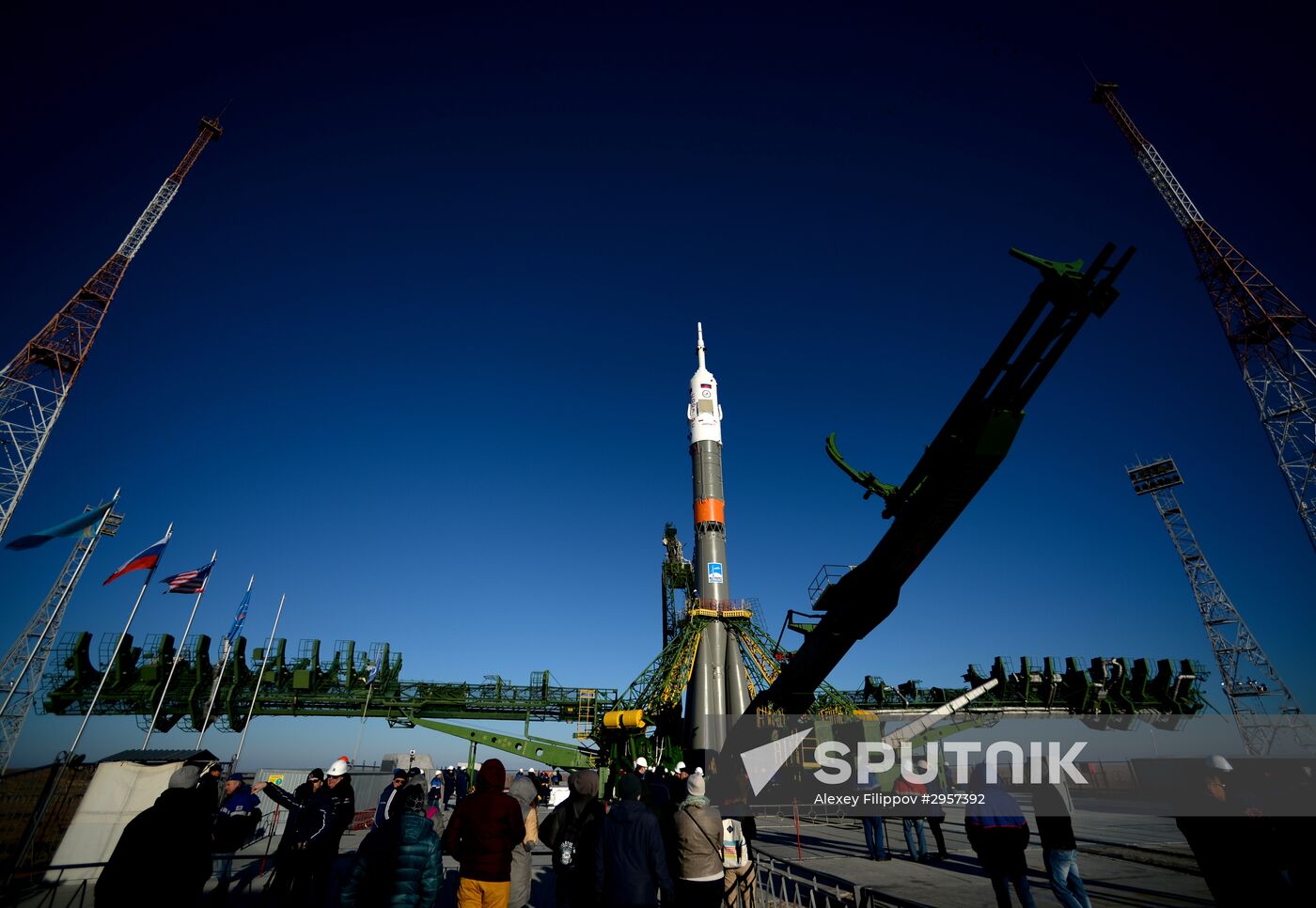 Soyuz MS-02 spacecraft and launch vehicle rolled to be installed on launch pad at Baikonur