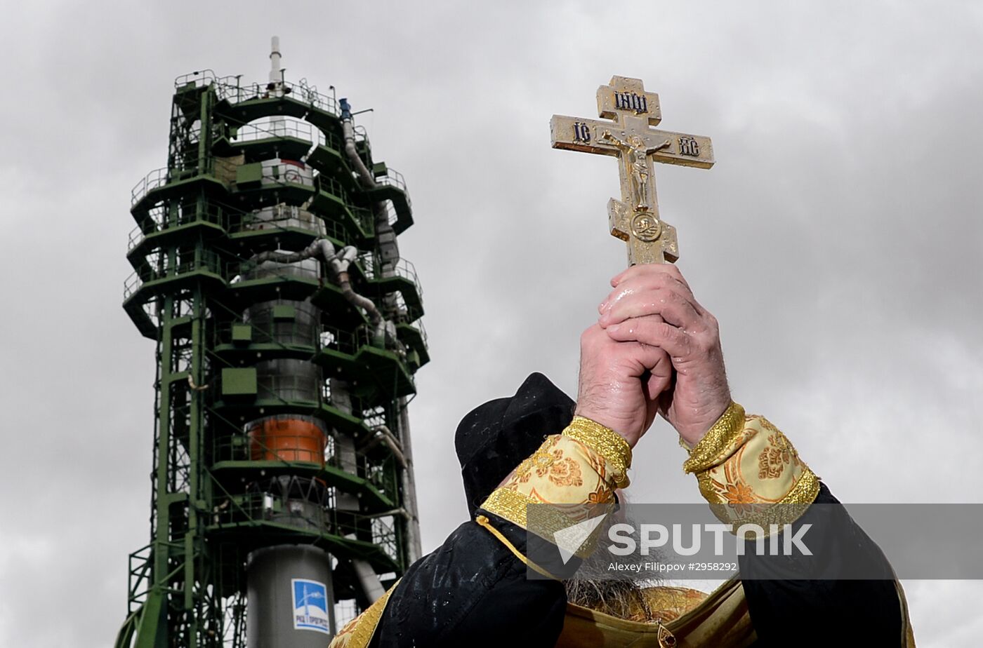 Blessing Soyuz-FG rocket with Soyuz-MS-02 spacecraft