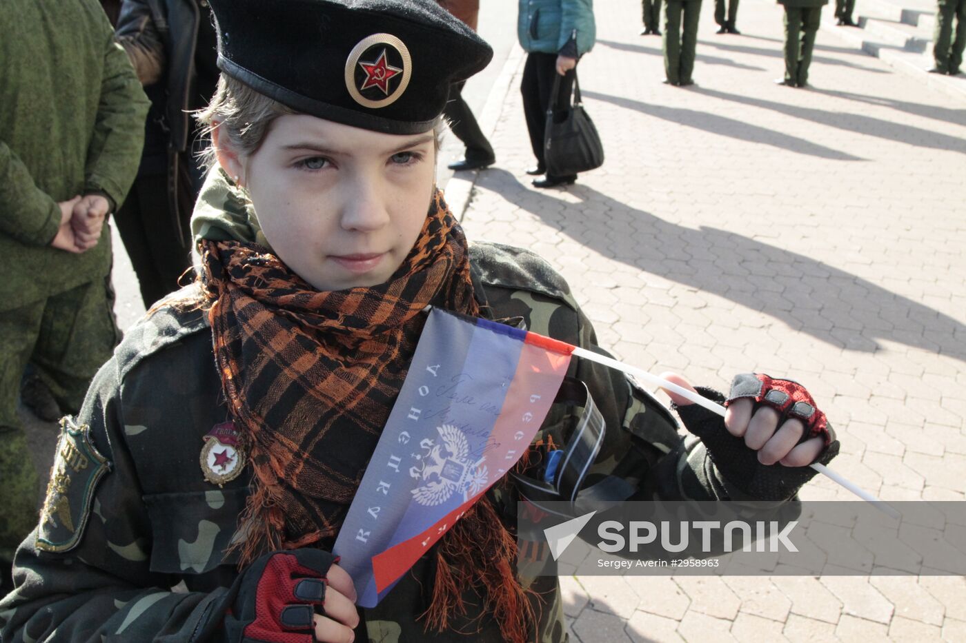 Paying last respects to DPR militia commander Arsen Pavlov (Motorola) in Donetsk