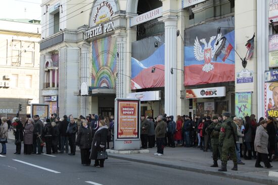 Paying last respects to DPR militia commander Arsen Pavlov (Motorola) in Donetsk