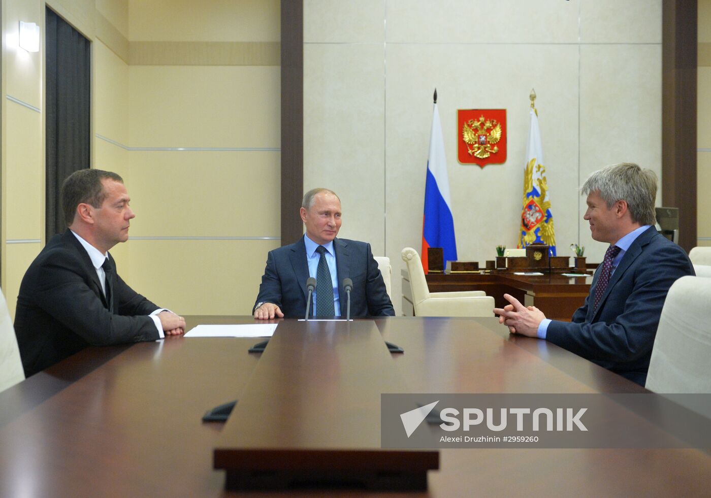 President Vladimir Putin's meeting with Prime Minister Dmitry Medvedev and Deputy Sports Minister Pavel Kolobkov