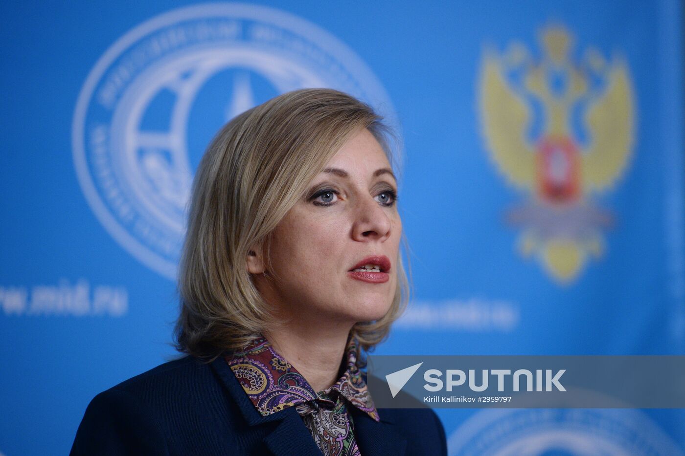 Russian Foreign Ministry Spokesperson Maria Zakharova at a briefing