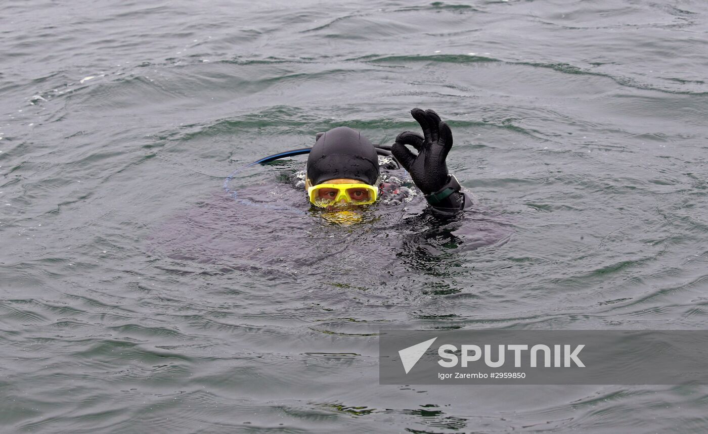 Military swimmers of the Baltic naval base hold training