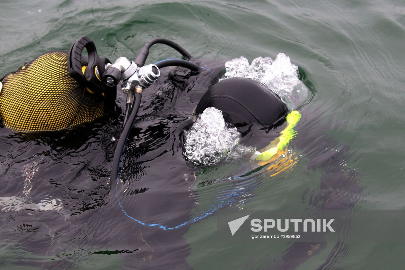 Military swimmers of the Baltic naval base hold training