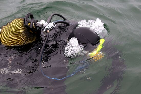 Military swimmers of the Baltic naval base hold training