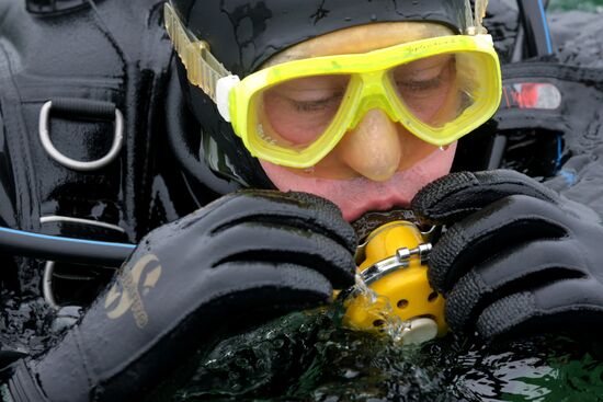 Military swimmers of the Baltic naval base hold training