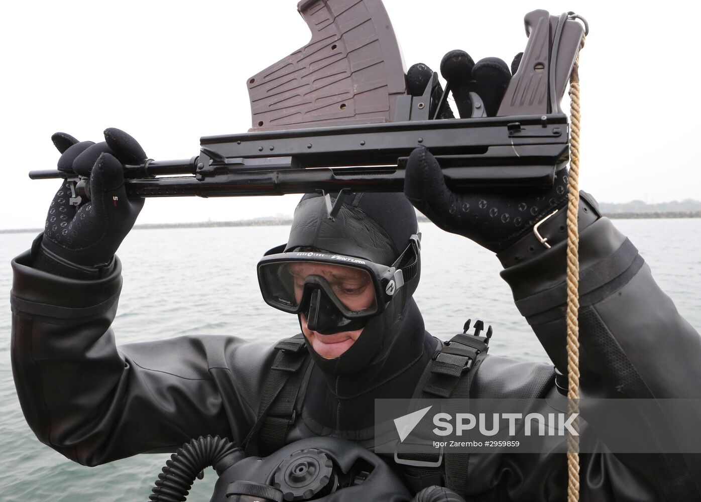 Military swimmers of the Baltic naval base hold training