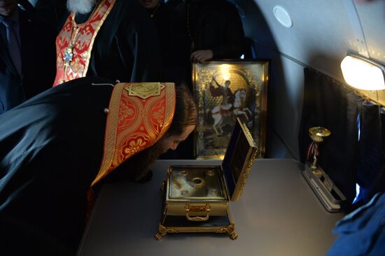 Military aircraft carrying the Icon of St.George passed over the Chelyabinsk region