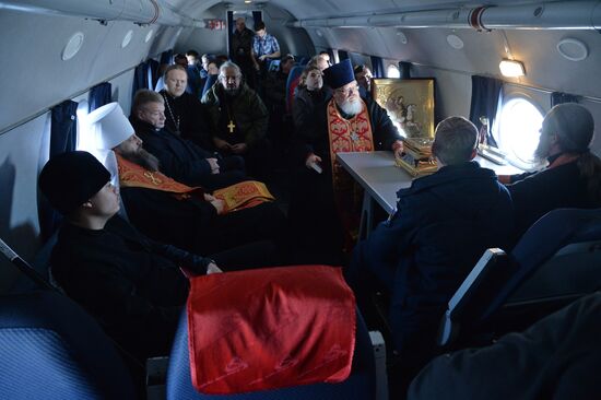 Military aircraft carrying the Icon of St.George passed over the Chelyabinsk region