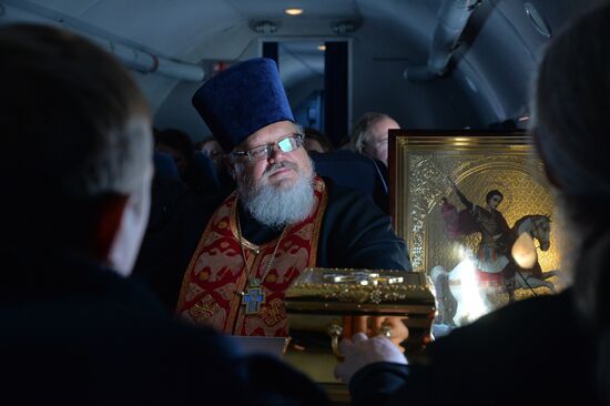 Military aircraft carrying the Icon of St.George passed over the Chelyabinsk region