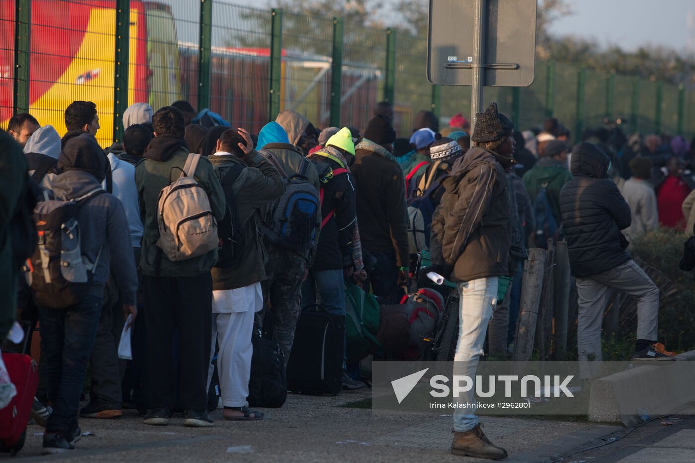 Relocation continues at Jungle spontaneous refugee camp in Calais, France