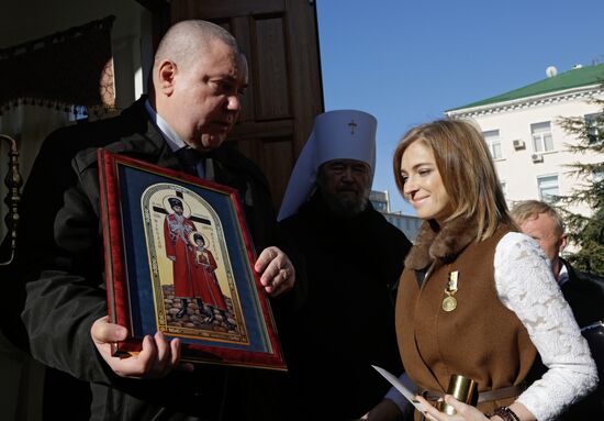 State Duma member Natalya Poklonskaya at opening of chapel at Crimean Prosecutor's Office