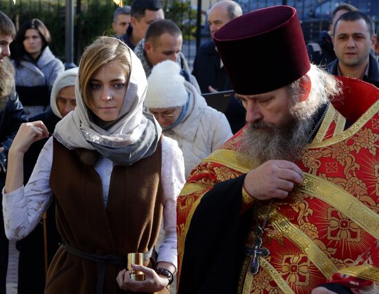 State Duma member Natalya Poklonskaya at opening of chapel at Crimean Prosecutor's Office