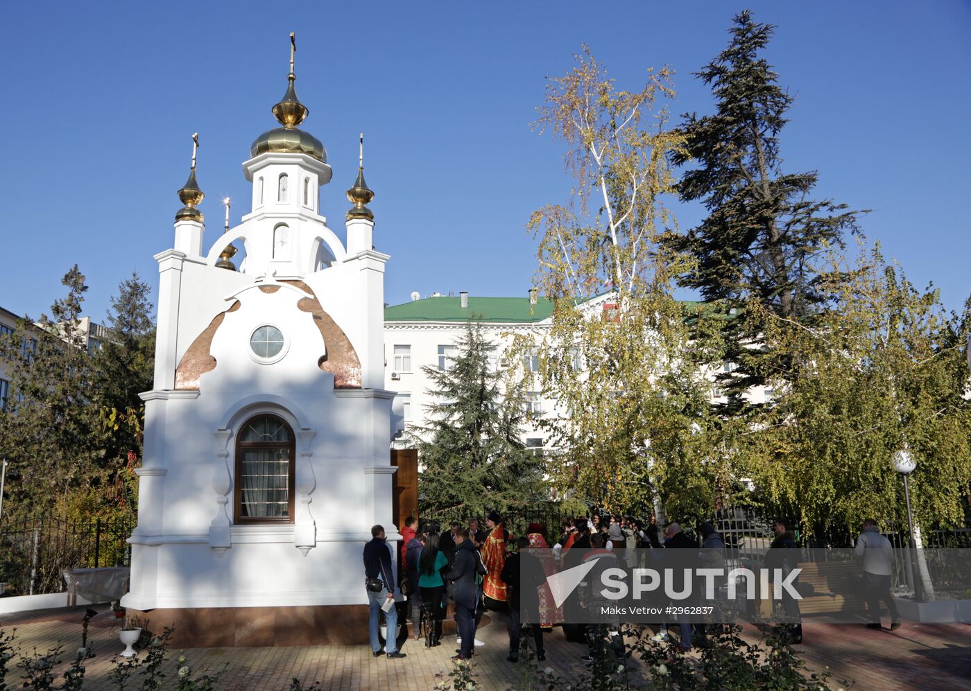 State Duma member Natalya Poklonskaya at opening of chapel at Crimean Prosecutor's Office