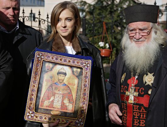 State Duma member Natalya Poklonskaya at opening of chapel at Crimean Prosecutor's Office