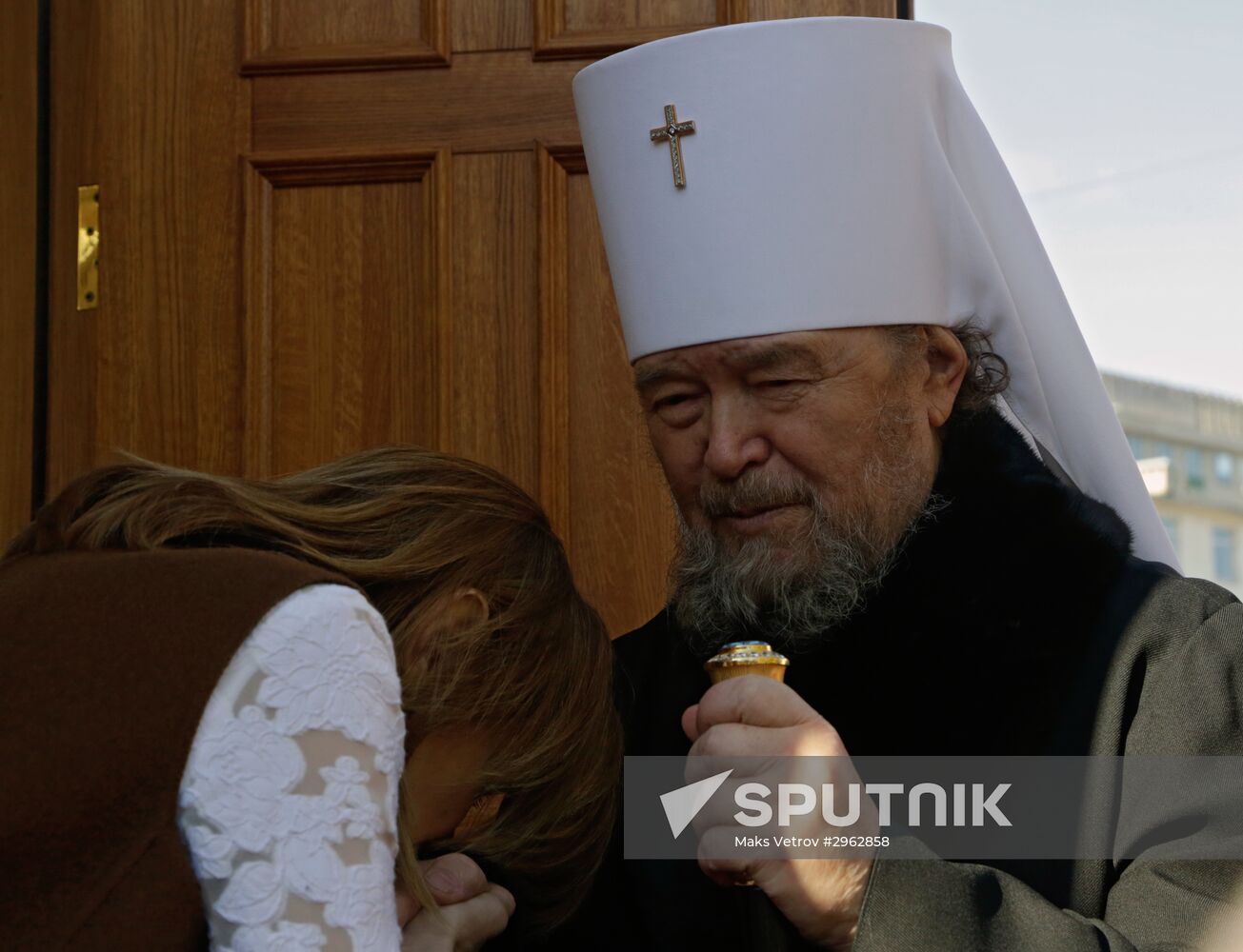 State Duma member Natalya Poklonskaya at opening of chapel at Crimean Prosecutor's Office