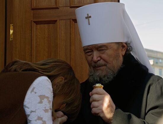 State Duma member Natalya Poklonskaya at opening of chapel at Crimean Prosecutor's Office