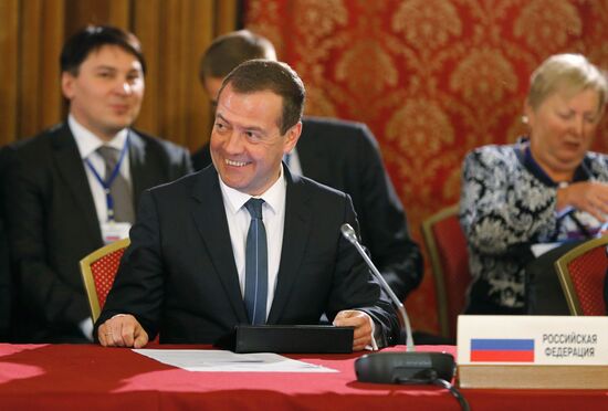 Russian Prime Minister Dmitry Medvedev at a session of the Eurasian Intergovernmental Council