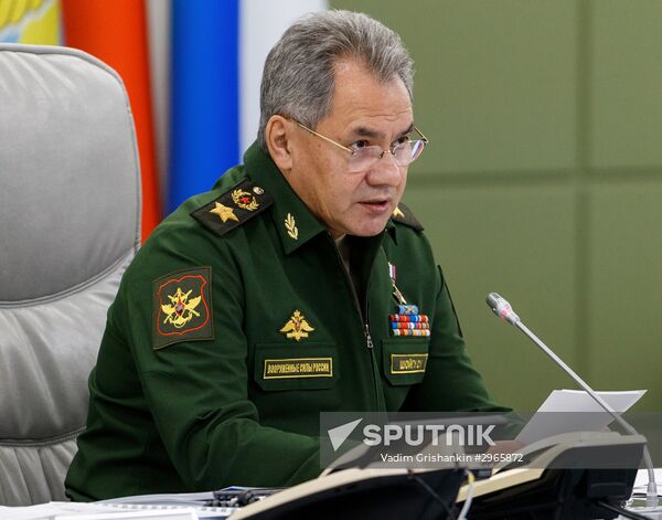 Russian Defense Minister Sergei Shoigu holds teleconference