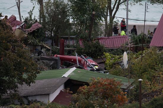 Helicopter falls on a private residence in Sochi