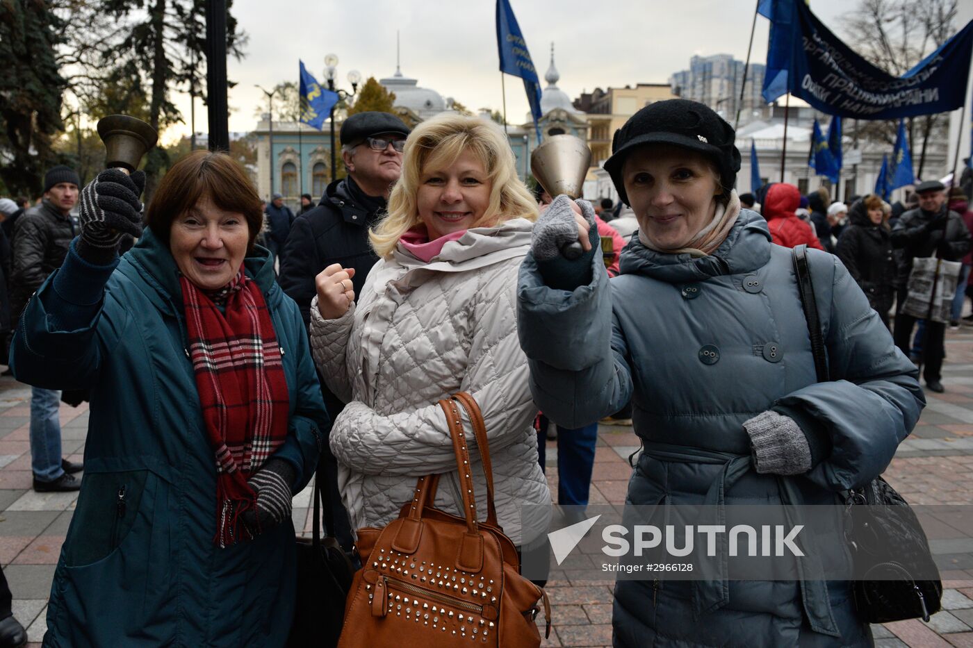 Meeting against high utility charges near Verkhovna Rada building in Kyiv