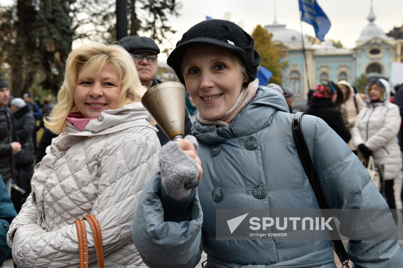 Meeting against high utility charges near Verkhovna Rada building in Kyiv