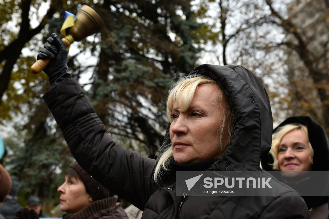 Meeting against high utility charges near Verkhovna Rada building in Kyiv