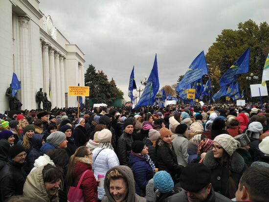 Meeting against high utility charges near Verkhovna Rada building in Kyiv