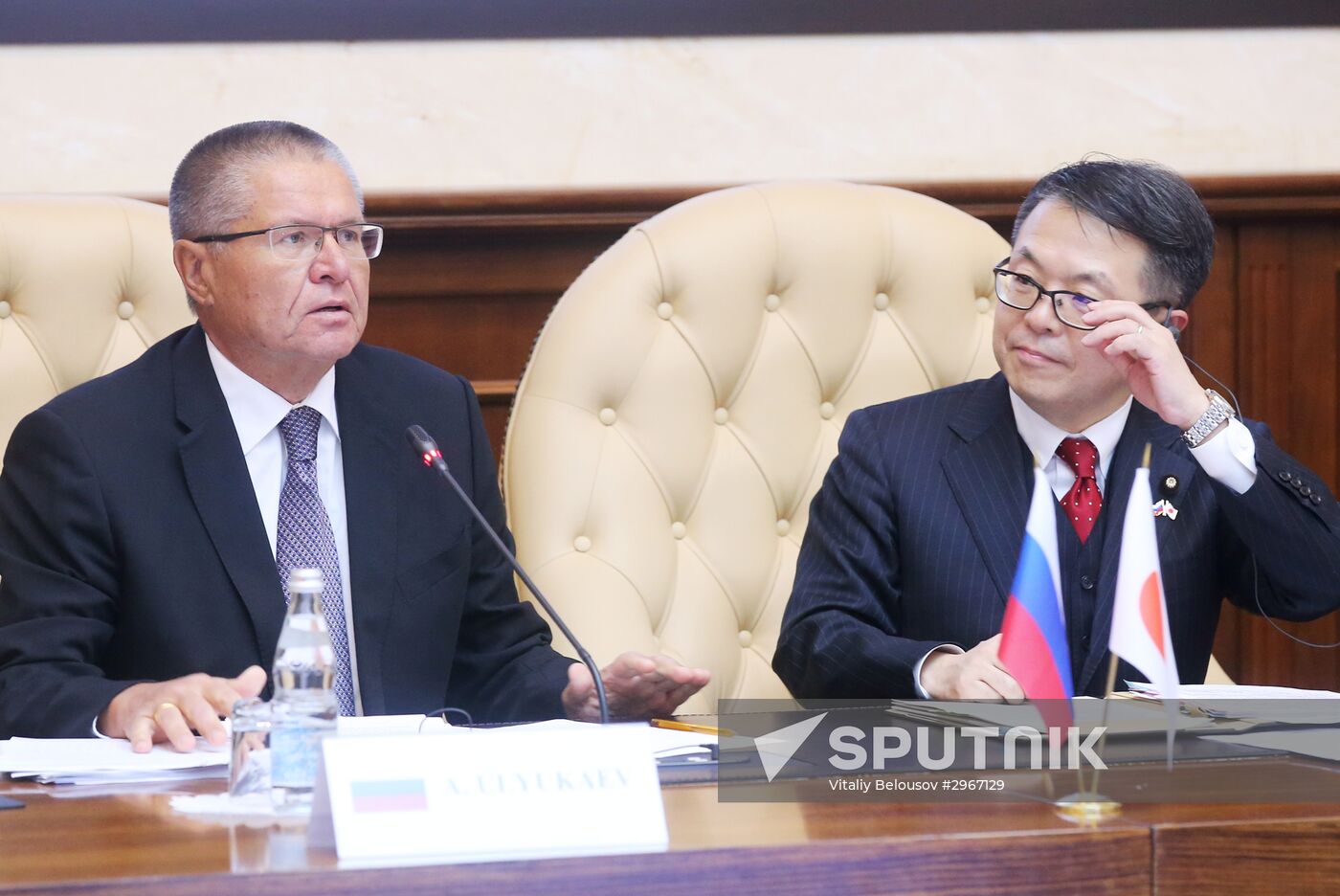 Russian Minister of Economic Development Alexei Ulyukayev meets with Hiroshige Seko