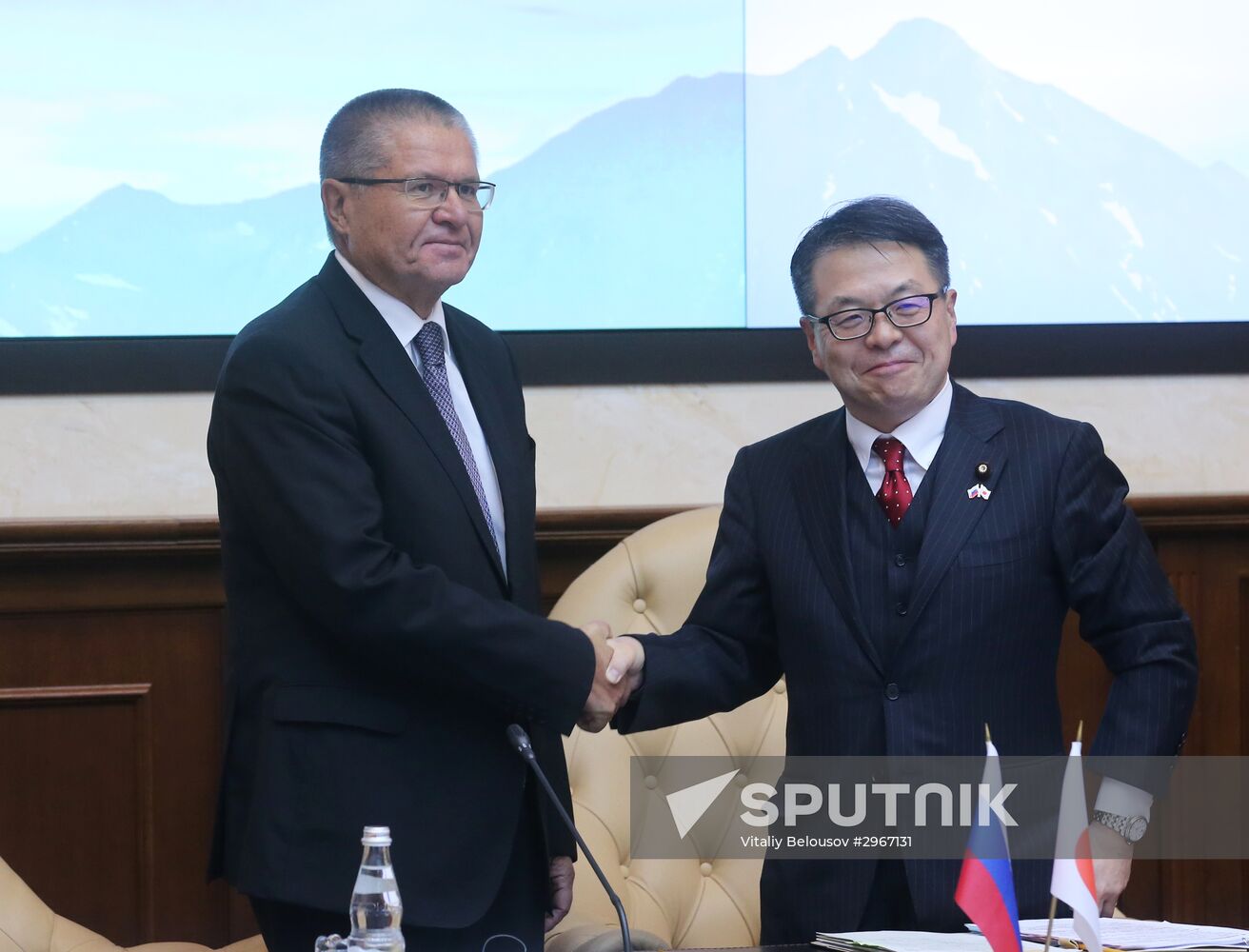 Russian Minister of Economic Development Alexei Ulyukayev meets with Hiroshige Seko