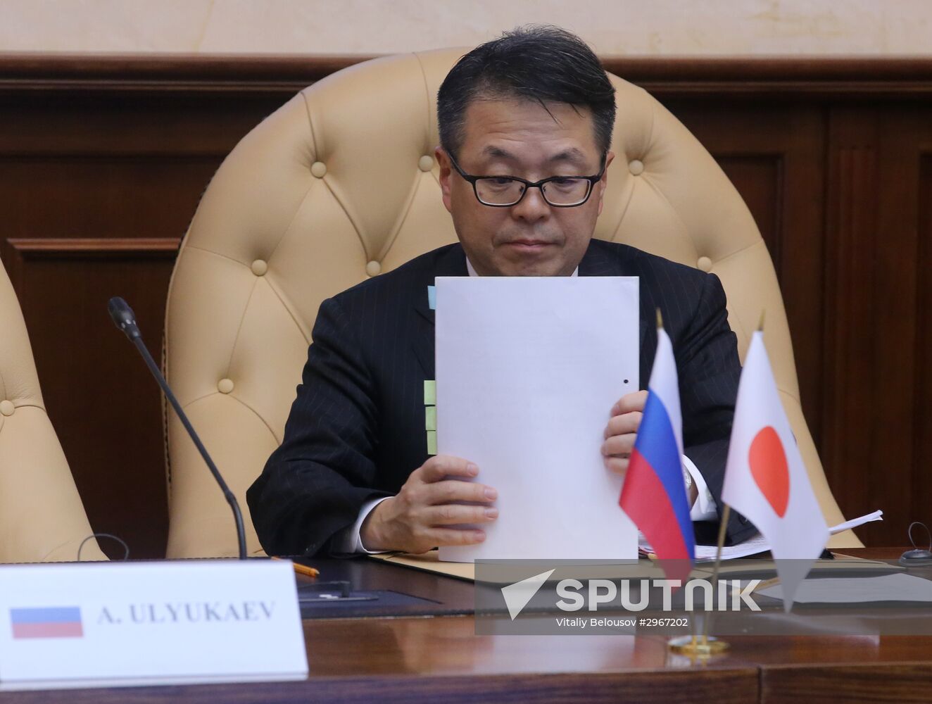 Russian Minister of Economic Development Alexei Ulyukayev meets with Hiroshige Seko