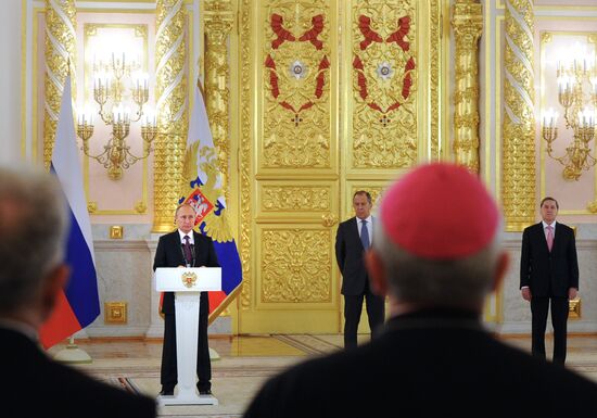 President Vladimir Putin receives credentials from foreign ambassadors