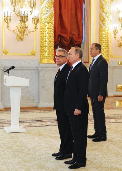 President Vladimir Putin receives credentials from 19 foreign ambassadors