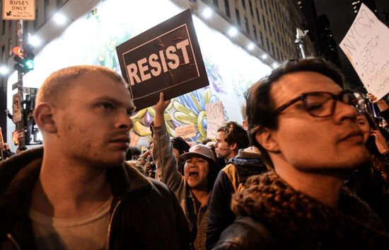 People rally against Donald Trump's election in New York